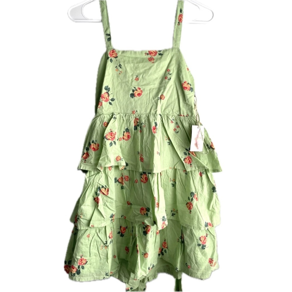 Sage Green Floral Ruffle Tiered Square Neck Dress NWT